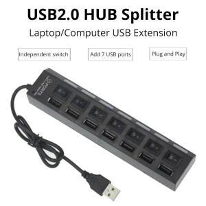 고속 4/7 포트 USB 허브 2.0 어댑터 확장기 멀티 PC노트북용 LED 램프 스위치 다중