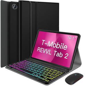 T Mobile REVVL 탭 2용 HSIAOZ 백라이트 키보드 케이스 10 1 인치 ( ) 가죽 폴리오 케이스가 포함된 탈착식 무선 u201D Revl 2 5G