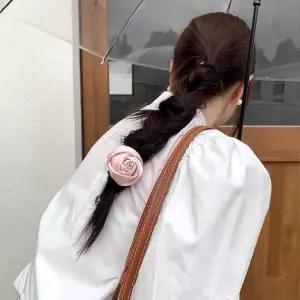 [룽스_62]머리끈 헤어슈슈 고무줄 헤어끈 장미 코사지 꽃핀