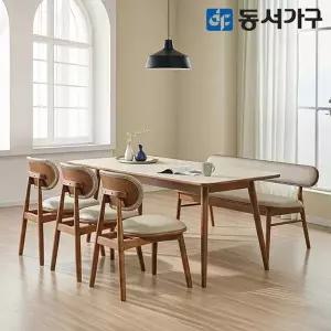 [동서가구]테마 NE1 세라믹 6인 벤치 원목 식탁세트 (의자3+벤치1) DF646246