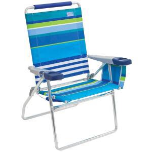 리오 브랜드 17인치 확장 높이 4포지션 접이식 해변, 캠핑, 잔디 의자, 파란색/흰색/녹색