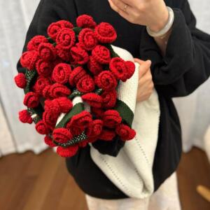 꽃다발 담요, 서프라이즈 손뜨개 꽃 장미 생일 및 집 꾸미기용 핸드메이드