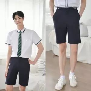 고품질 (허리조절) 스판 네이비 교복 반바지 남자 남자교복 고등학교교복 (W8C877B)