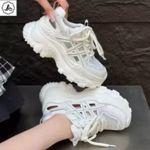 [애슬릿] 가죽 스니커즈 메쉬 레이스업 키높이 어글리 단화 7cm