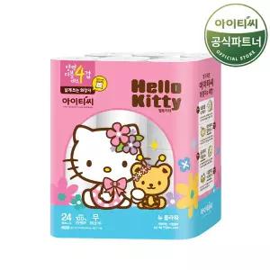 (무료배송) 헬로키티 더 커진 플라워 천연펄프 4겹 1팩 총 24롤