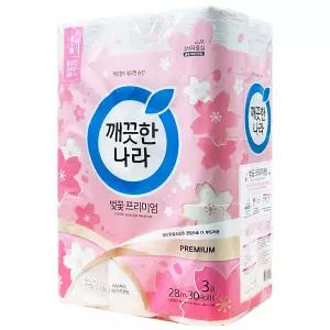 깨끗한나라 벚꽃 프리미엄 3겹 화장지 28m 30롤 1팩 (30개)
