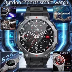 호환 2025 Xiaomi GPS 궤적 스마트 워치 남자 손전등 5ATM 방수 피트니스 Trackr BT 통화 525mAh 배터리 Sm