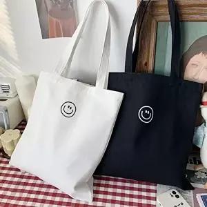 검정에코백 대용량 스마일 에코백 연예인 탄탄한 컨버스 가방 백 캔버스 도트백 노트북 대형 튼튼한