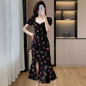 원피스 치마 여름 여자원피스 플라워 프렌치 엘레강스 햅번풍 트임 미디엄 머메이드 원템2