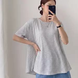 티셔츠 스트라이프 반팔 오버핏 빅사이즈 단훌티