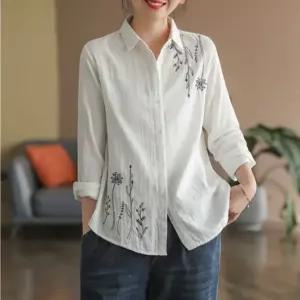 야생화 자수 린넨 혼방 블라우스 셔츠 남방 여름 상의 여름 아우터 긴팔 상의 아우터 바람막이