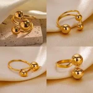 위한 스테인레스 스틸 더블 볼 조절 링 unisex 골드 컬러 유행 손가락 반지 감압 보석 선물 anillos