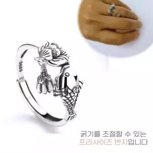 행운 재물운 시험 합격 물고기 반지 사이즈프리 오픈링 실버 데일리 패션 애끼반지