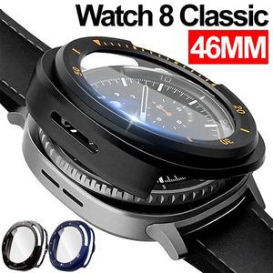 갤럭시 워치 8 클래식 46mm 케이스용 강화유리 스크린 보호필름 포함 하드 PC 전체 보호 커버