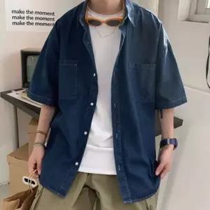 청남방 루즈핏 캐주얼 여름 남성 데님 셔츠 오버핏