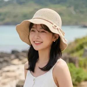 [라일리] Rly 여성 여름 바캉스 휴양지 와이드 리본 챙 벙거지