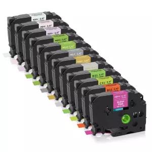 12가지 색상 호환 브라더 P-Touch 프린터 tze 12mm 라벨 테이프 대체품 PT-H110 D600 P710 라벨러용