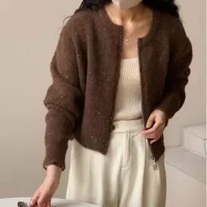 집업 4칼라 투웨이 니트집업 세미 크롭 가디건