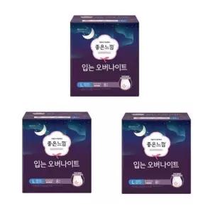 좋은느낌 입는 오버나이트 대형 8매 X 3팩 (총 24매) 편안한생리대 입는