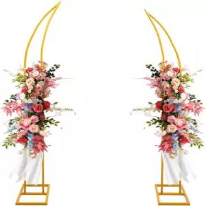 웨딩 플라워 아치 스탠드 골드 하프 2pc 곡선 배경 6.2 6.9 피트 결혼식 신부 샤워 하트 프로포즈 클라이밍
