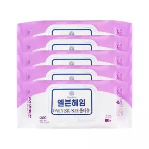 [뷰티 (기타)]엘븐헤임 빅사이즈 물티슈 80매 x5 엠보싱저자극