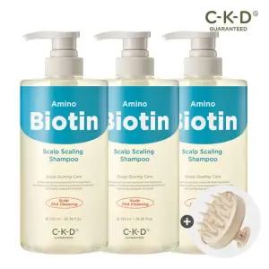 [두피브러쉬 증정]CKD 아미노비오틴 두피각질샴푸 750ml 3개 세트 / 탈모 증상 완화 기능성 + 쿨링감