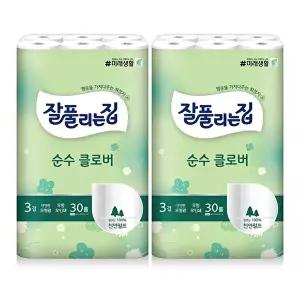 [잘풀리는집]순수 클로버 천연펄프 화장지 27m x 30롤 x 2팩