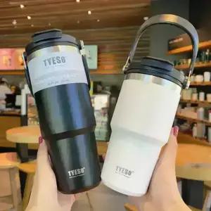 TYESO 진공 스텐 텀블러 보온보냉 대용량 손잡이 캠핑 차량용 (캐리핸들 600 750 900 1050 1200ML)