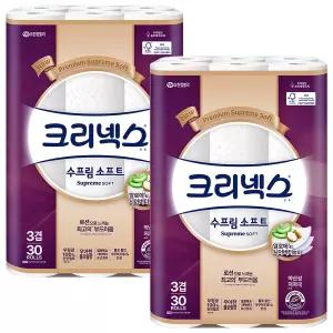 크리넥스 수프림 소프트 3겹 30롤 x 2팩 유한킴벌리 천연펄프 휴지