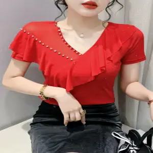 여름 라인댄스복 반팔 브이넥 탱고 라틴 사교 상의 왈츠