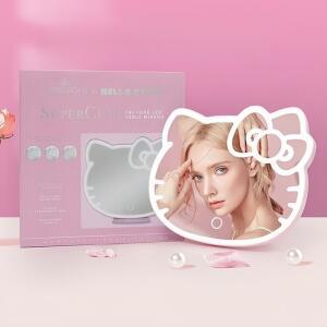 헬로 키티 LED 화장대 거울 USB 충전식 휴대용 접이식 책상 여행용 야간 조명 선물