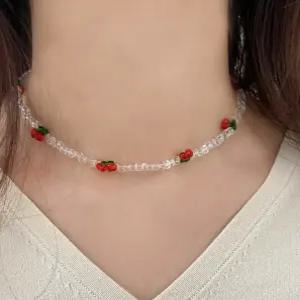 체리 앵두 비즈 목걸이 과일 초커 키치한 주얼리 바캉스룩 포인트 네크리스 원석