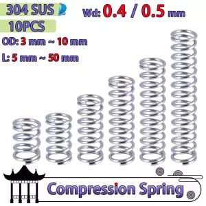 와이어 직경 0.4mm 0.5mm 304 스테인레스 스틸 압축 스프링 리턴 원통형 코일 수리 소형 스프링 10 Pcs
