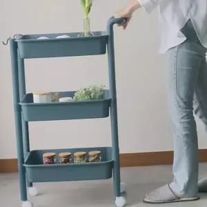 바퀴형 수납 선반 이동식 트롤리 틈새 이동형 수납 선반 4단 플라스틱 베란다 다용도 선반형 핸들형 심플