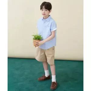 빈폴 키즈 BI6365UE3Q Essential 시어서커 스트라이프 반소매 셔츠 - 스카이 블루 1017598