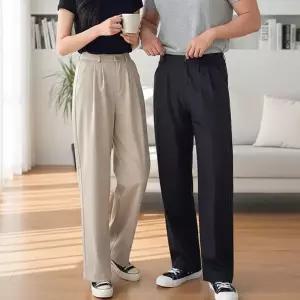 남녀 핀턱 와이드 슬랙스 밴딩팬츠 데일리 캐주얼바지