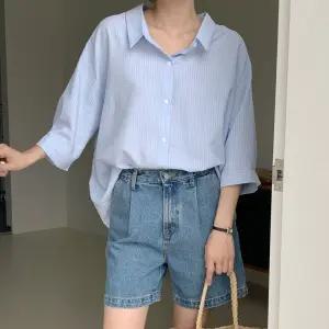 로베리 스트라이프 뒷리본 오버핏 남방