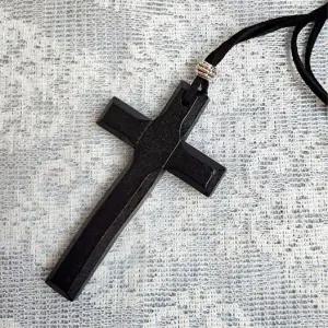 십자가 나무 펜던트 블랙 목걸이 체인 스틸-WFMSNC6