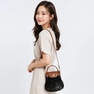 롱샴 여성 르 플리아쥬 필레 XS 블랙 크로스백 10139 HVH 001