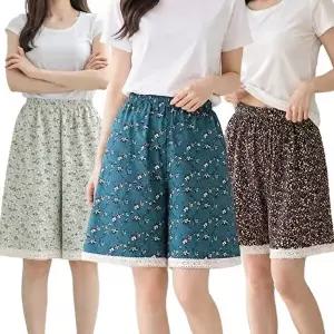 [모든GO]1+1 2종세트 플라워 인조인견 5부 반바지 여성 여름 레이스 밑단 홈웨어 파자마 빅사이