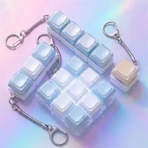 커스텀 키캡 키링 4구 불빛 led 키링 테트리스 열쇠고리 사각-WFOB87X