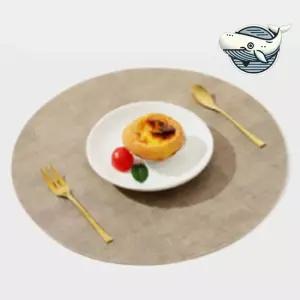 부드러운 고급 가죽 원형 테이블매트 베이지 원형식탁매트 원형매트 원형테이블매트