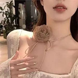 코사지 여성 플라워 초커 꽃잎 오간자 플라워 목걸이 주얼리 패션-WFOB7US