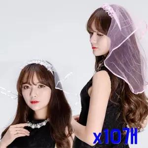TBZ 파티행사소품 면사포 헤어머리띠 x10개 여자헤어밴드 여자친구선물 헤어반다나