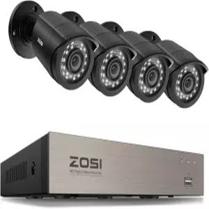 ZOSI 3K 라이트 카메라 시스템 실내 실외 AI 사람/차량 감지 시야 원격 액세스 4pcs 080P 920TVL 방풍 감시