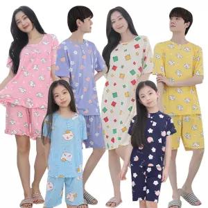 아동 스판 여름 냉감 쿨링 반팔 반바지 시원한 잠옷 세트 피치 파자마 빅사이즈 실내복 남성 여성 홈웨어 가족 커플 기능성 열대야