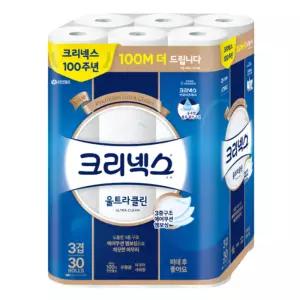 (+100m더드림)크리넥스 울트라 클린 3겹 30롤 1팩 화장지/휴지