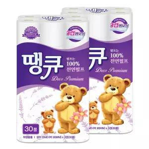 [천연펄프] 땡큐 라벤더 화장지 3겹 15m 30롤 2팩 휴지 두루마리