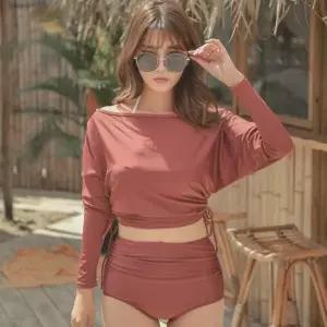 [하프클럽/옷자락]여자 여름 원오프숄더 래쉬가드 비키니 3PC 수영복