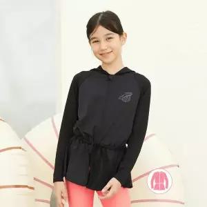 [하프클럽/베이직 엘르]베이직엘르 여아동 롱 후드 집업 래쉬가드 블랙 BEG-X
